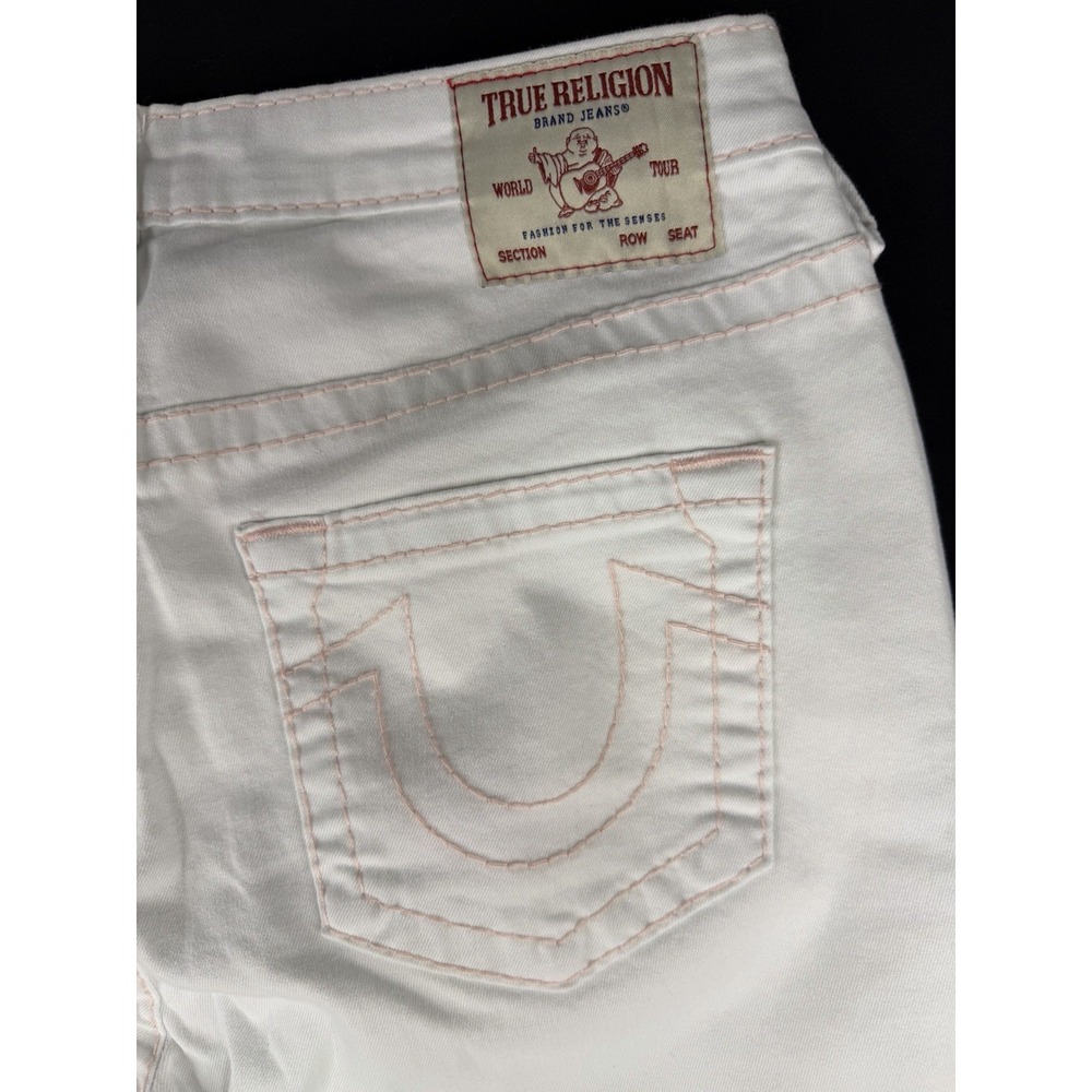 True Religion Jennie Curvy Mid Rise Super Skinny Jeans White Pink Stitch 30 - Picture 11 of 12